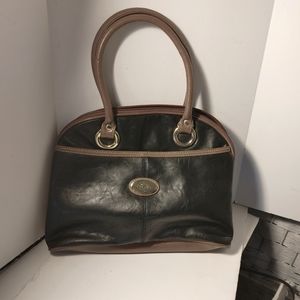 Ladies Capezio Handbag Black Leather with Tan Trim Super Soft Zips